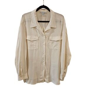 Anna and Frank Woman 100% Silk Button Down Blouse Cream Off-White Plus Size 2X